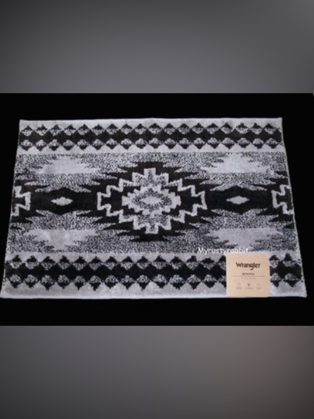 NWT Wrangler Gray & Black Bathroom Rug Aztec Southwestern Mat